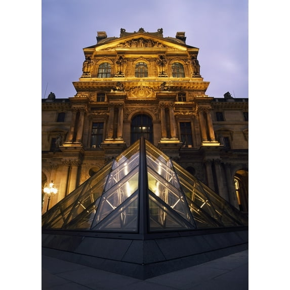 Small Glass Pyramid Outside The Louvre Museum At Dusk. Poster Print