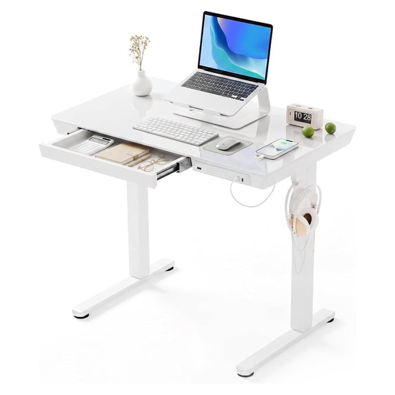 Waltmart Desk Computer In Store Small Glass Standing Desk with Drawers & USB Ports 32x19 White ...