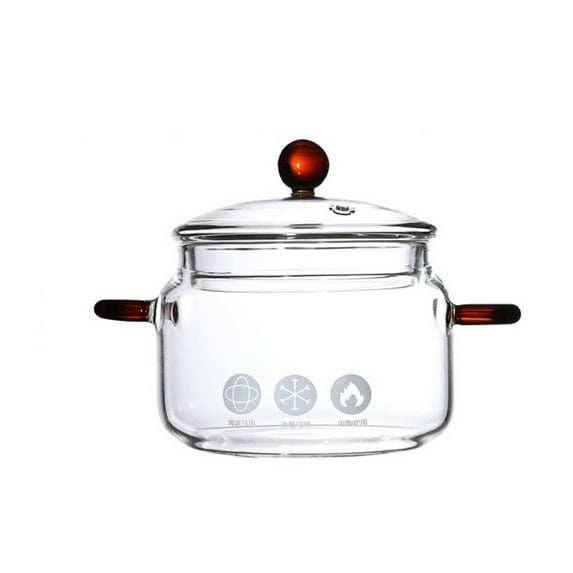 Small Glass Stew Pot with Lid Double Handle Kitchen Cookware Stove Cooking Pot