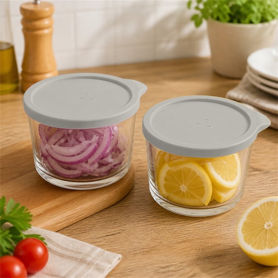 Small Glass Storage Bowls with Airtight Lids, 8Oz Leak-Proof Prep Cups, Stackable Custard Bowls for Meal Prep, Dips, & Dessert, Microwave Safe, White