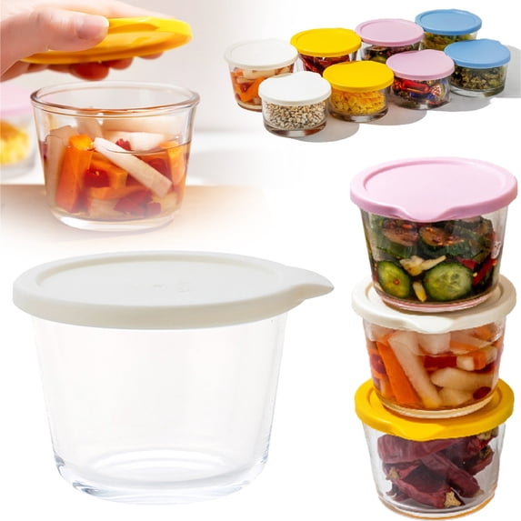 Small Glass Storage Containers with Lids 4.1'' Meal Prep Containers Glass Snack Containers Mini Mixing Bowls for Dipping/Storage Sauce White Lid Glass Meal Prep Containers Reusable Condiment Cups