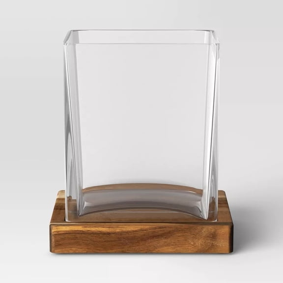 Small Glass Terrarium with Wood Base Rectangular Natural Wood