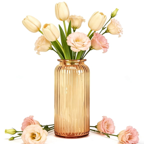 cisilov Ribbed Glass Vase for Decor, Modern Flower Vase for Centerpieces Desktop Home Office
