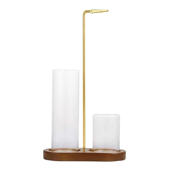 Small Glass Vases with Gold Accent Wooden Display Stand for Vases Home Decor, Modern Home Decor for Living Room, Housewarming Gift, 10 in