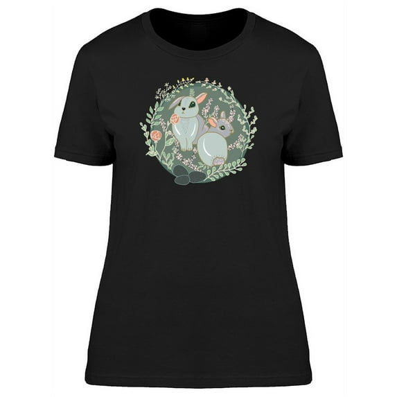 Small Glossy Rabbits Wreath T-Shirt Women -Image by Shutterstock, Female Medium