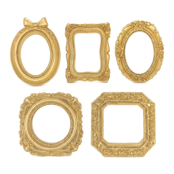 Small Gold Frames Set Vintage Picture Frames, Gold Picture Frames Retro Resin Photo Frame Set for Tabletop Wall Decor, Mini Decorative Frames 5 Pack