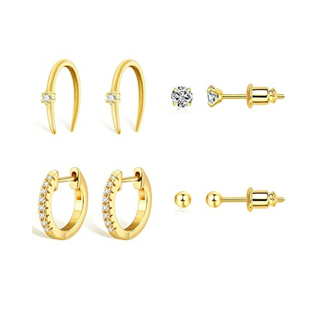 Small Gold Hoop Earrings Cartilage - 14K Gold Huggies Ball Stud ...