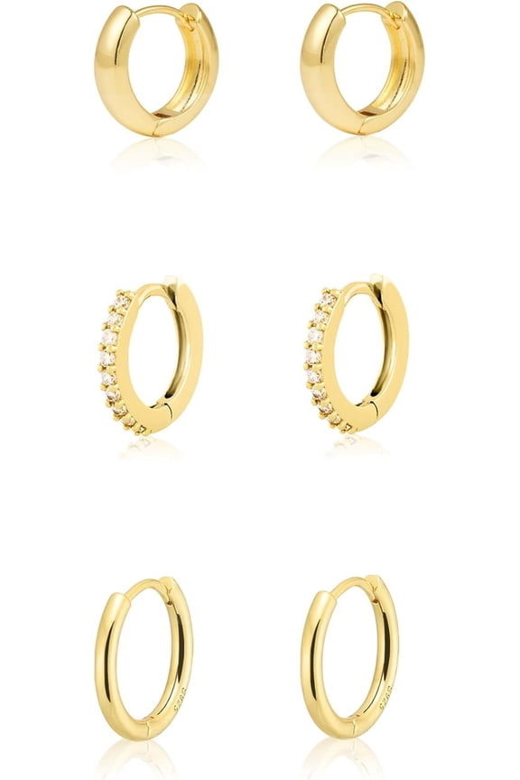 Small Gold Hoop Earrings Set, 14K Gold Plated Huggie Earrings Set For Multiple Piercings,Dainty Gold Stud Earrings Stack Dangle Earrings For Women[Z4372]