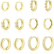 ESUNARTY Small Gold Hoop Earrings Set for Women, 6 Pairs 14K Gold Plated Hypoallergenic Lightweight Hoops Earrings, Gold Cartilage Cubic Zirconia Earrings for Women Gifts.