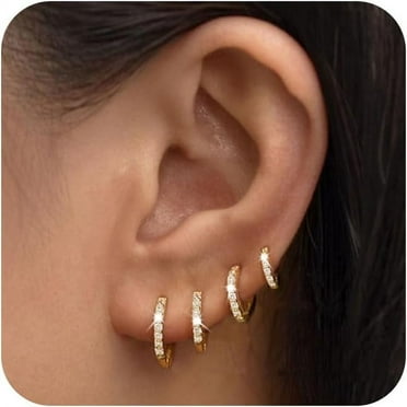 Small Gold Hoop Earrings Set for Women, 14K Gold Plated Tiny Dainty Lightweight Cubic Zirconia Huggie Earrings Cartilage Earring Jewelry for Women