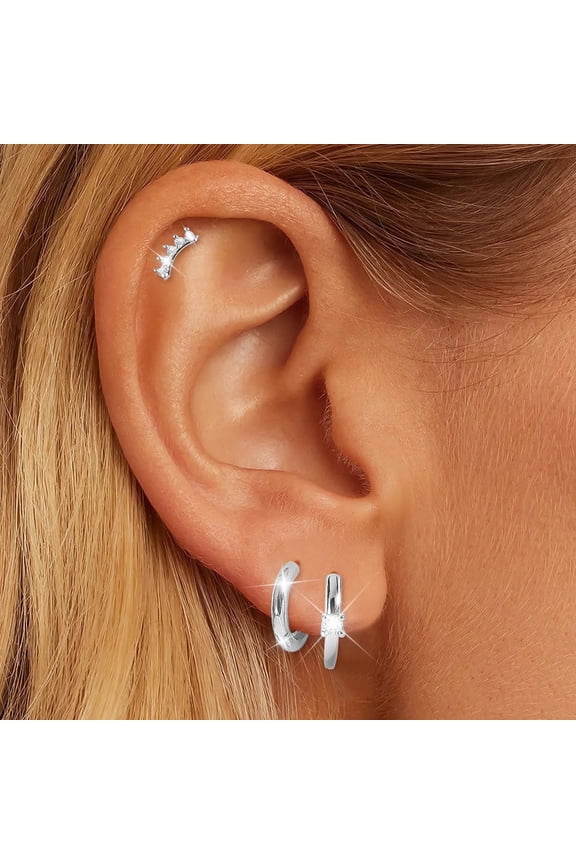 3Pcs 925 Sterling Silver Small Hoop Earring with Zirconia for Multiple Piercing Stackable Hoops Huggie Earring for Women Wedding Birthday Gifts