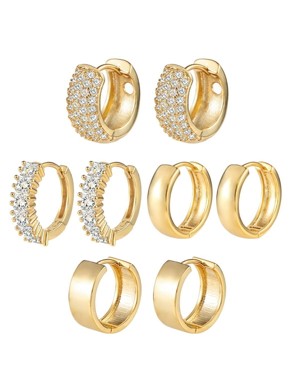 14K Gold Plated Small Hoop Earrings Set, Hypoallergenic Lightweight Huggie Hoops Earrings for Women