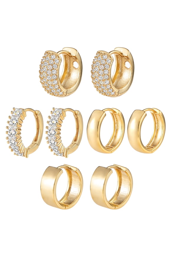 14K Gold Plated Small Hoop Earrings Set, Hypoallergenic Lightweight Huggie Hoops Earrings for Women