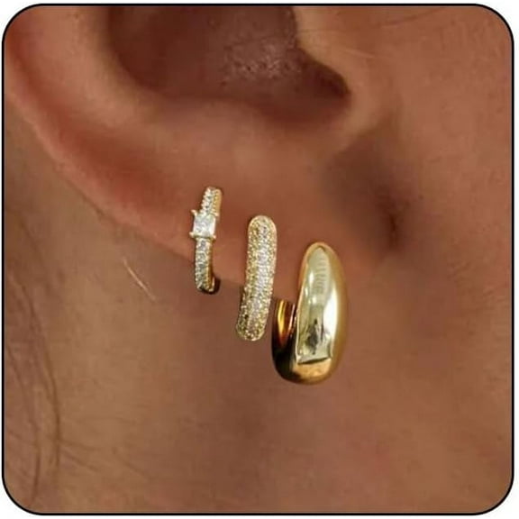 Small Gold Huggie Hoop Earrings Set for Women，Dainty 14K Gold/Silver Plated Twisted Hoop Earrings Cubic Zirconia Stud Earrings Lightweight Hypoallergenic Earrings for Women Trendy Jewelry Gifts