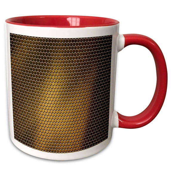 3drose, Small Gold Metal Effect Honeycomb Pattern, 11oz Two-tone Red Mug