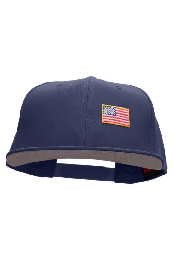 Small Gold Patriotic American Flag Superior Cotton Twill Flat Bill Snapback Prostyle Cap - Navy OSFM