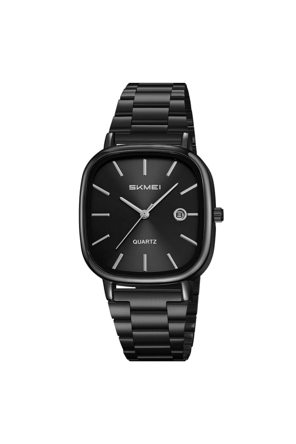 Small Gold Quartz Watch with Date Display Elegant Square Design