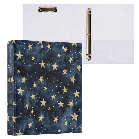 Small Gold Stars Pattern 3 Ring Hardcover Binders 1.5in Round Rings for Letter-Size Folder Paper Organizer Pockets for Office Student Recipe