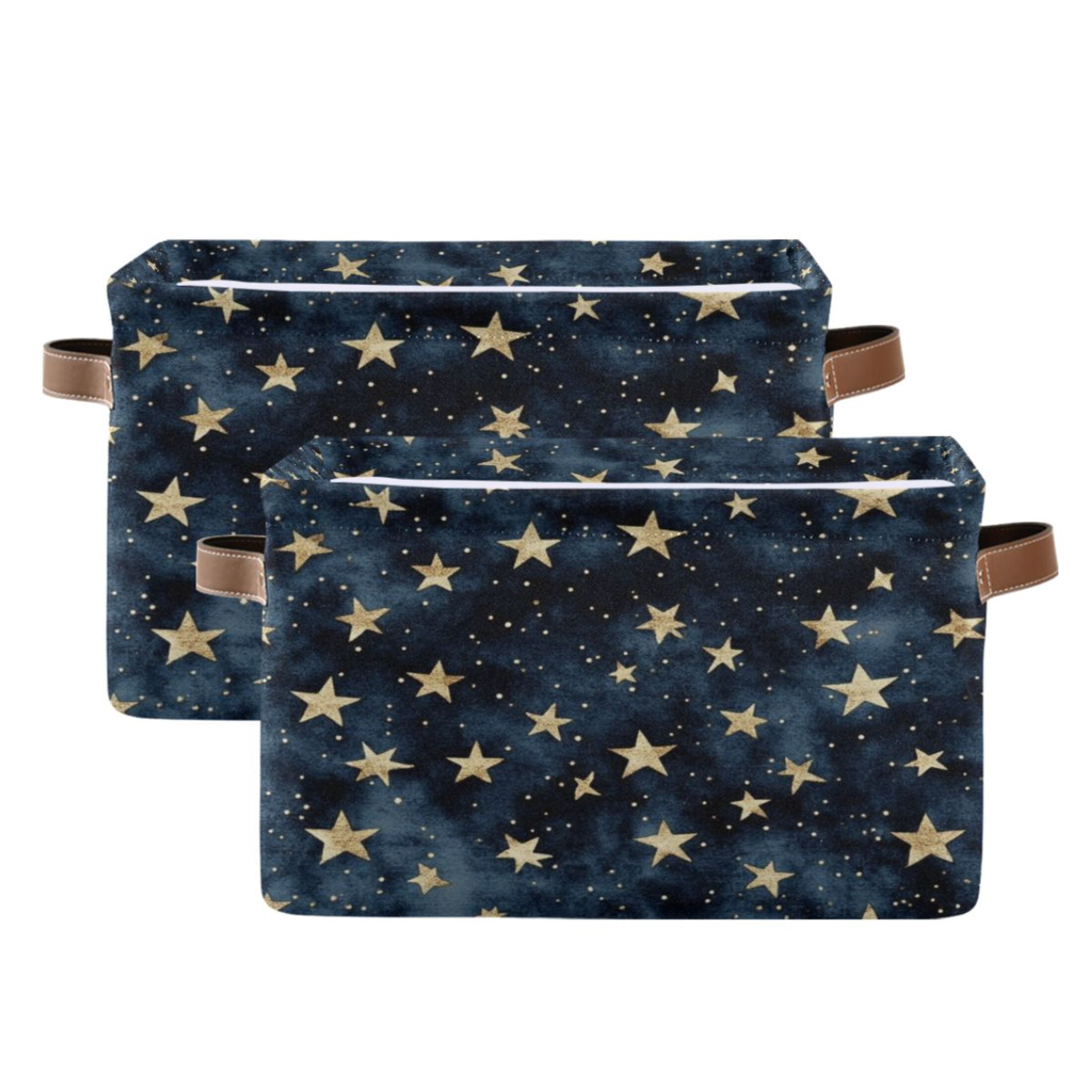 Small Gold Stars Pattern Foldable Storage Basket,Canvas Fabric Foldable Storage Bins with Handles Open Home Storage Bins Boxes for Toy Book Shelf Closet Baskets