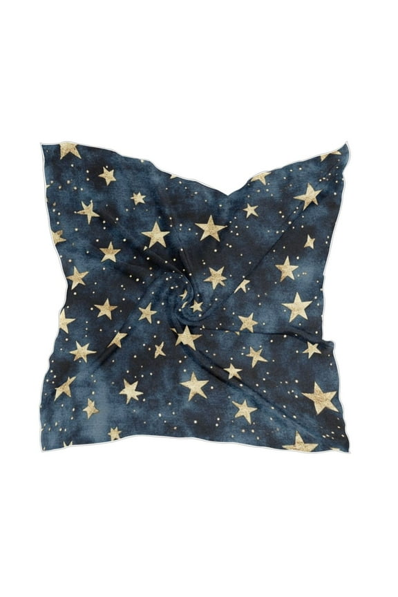 Small Gold Stars Pattern Women's Fashion Soft Scarf Square Satin Head Scarf Neck Scarf Head Hair Wraps