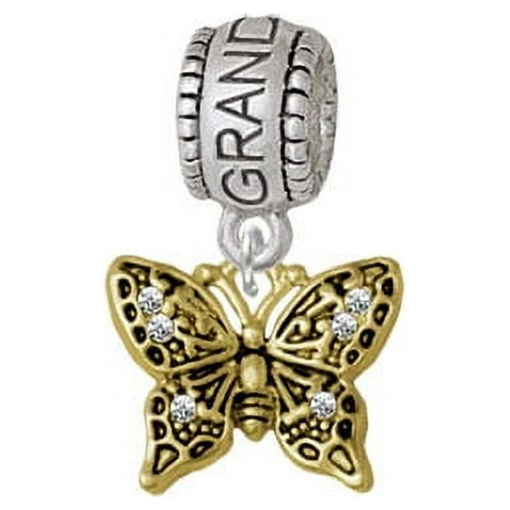 Small Gold Tone Antiqued Crystal Butterfly - Granddaughter Charm Bead