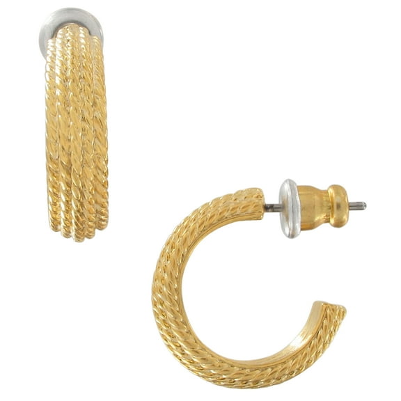 Small Gold Tone Fabric Cord Look Hoop Pierced Earrings 5/8" Ladies Adult Female Women