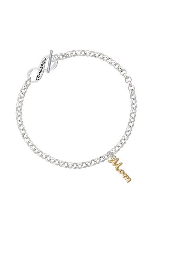 Small Gold Tone Mom Script Today Tomorrow Infinity Toggle Chain Bracelet