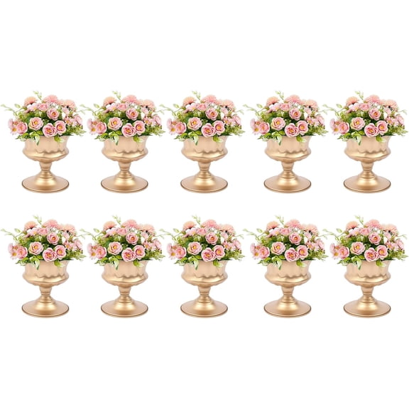 Small Gold Vases 10 Pcs Metal Compote Vases 5.9 Inch Trumpet Vase Urns Wedding Centerpieces Tables Pedestal Vase Flower Holder for Home Hotel Bar Decoration