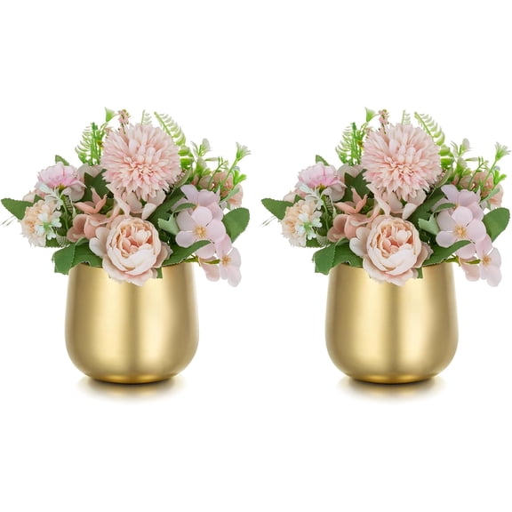 Small Gold Vases for Centerpieces: 2 Pcs 3.94 inch Flower Trumpet Vase Vintage Compote Vase Metal Urn Planter Plant Pots Flowers Bowls Pedestal for Wedding Party Table Centerpiece Decorations