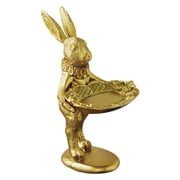 Small Golden Bunny Figurine Jewelry Ring Tray Decorative Easter Rabbit Statue Ornament Animal Sculpture Home Table Decor