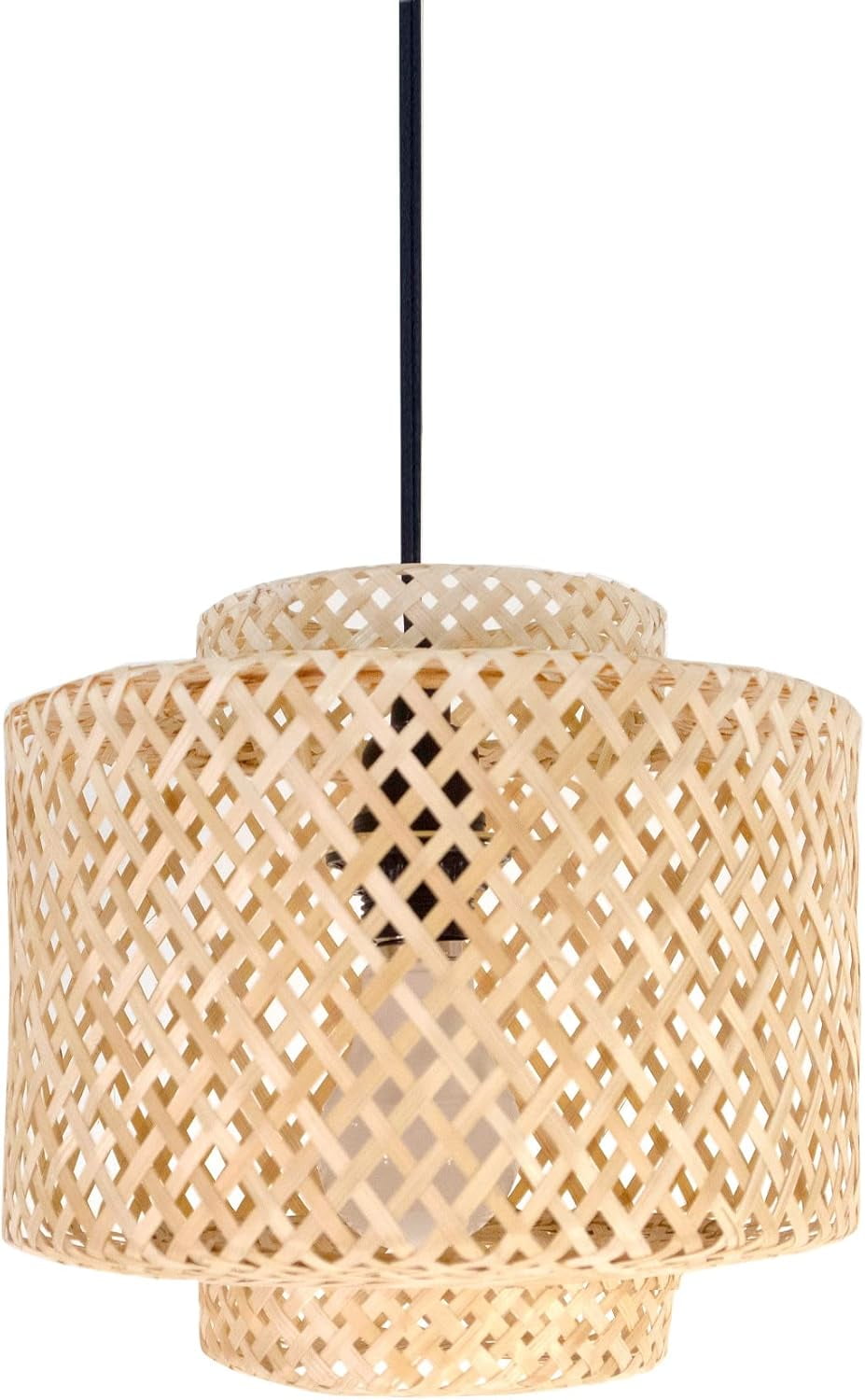 Small Gorgeous Wicker Bamboo Bulb Guard, LAMP Shade ONLY, Natural Wicker Chandelier Bamboo Lamp Shade For Pendant Light, Light Fixtures Ceiling Hanging For Living Room Kitchen (9.8'' x H10.6'')