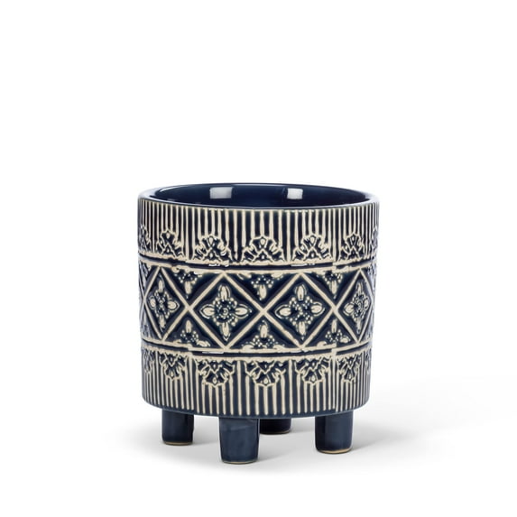 Abbott Collection 27-MOORE-617-SM Small Graphic Band Planter with Feet, Navy/White