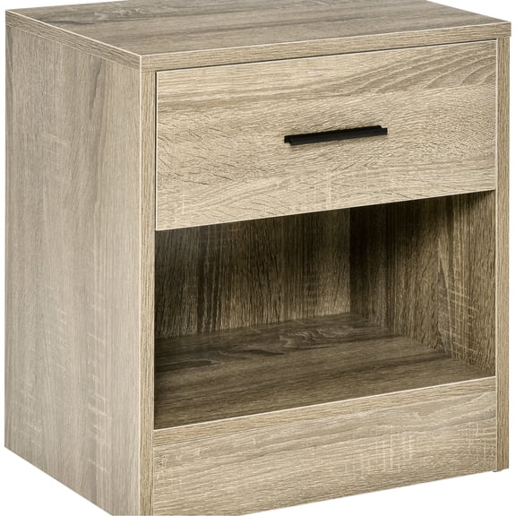Small Gray Wood Grain Side Table with Storage for Bedroom and Living Room Sofa