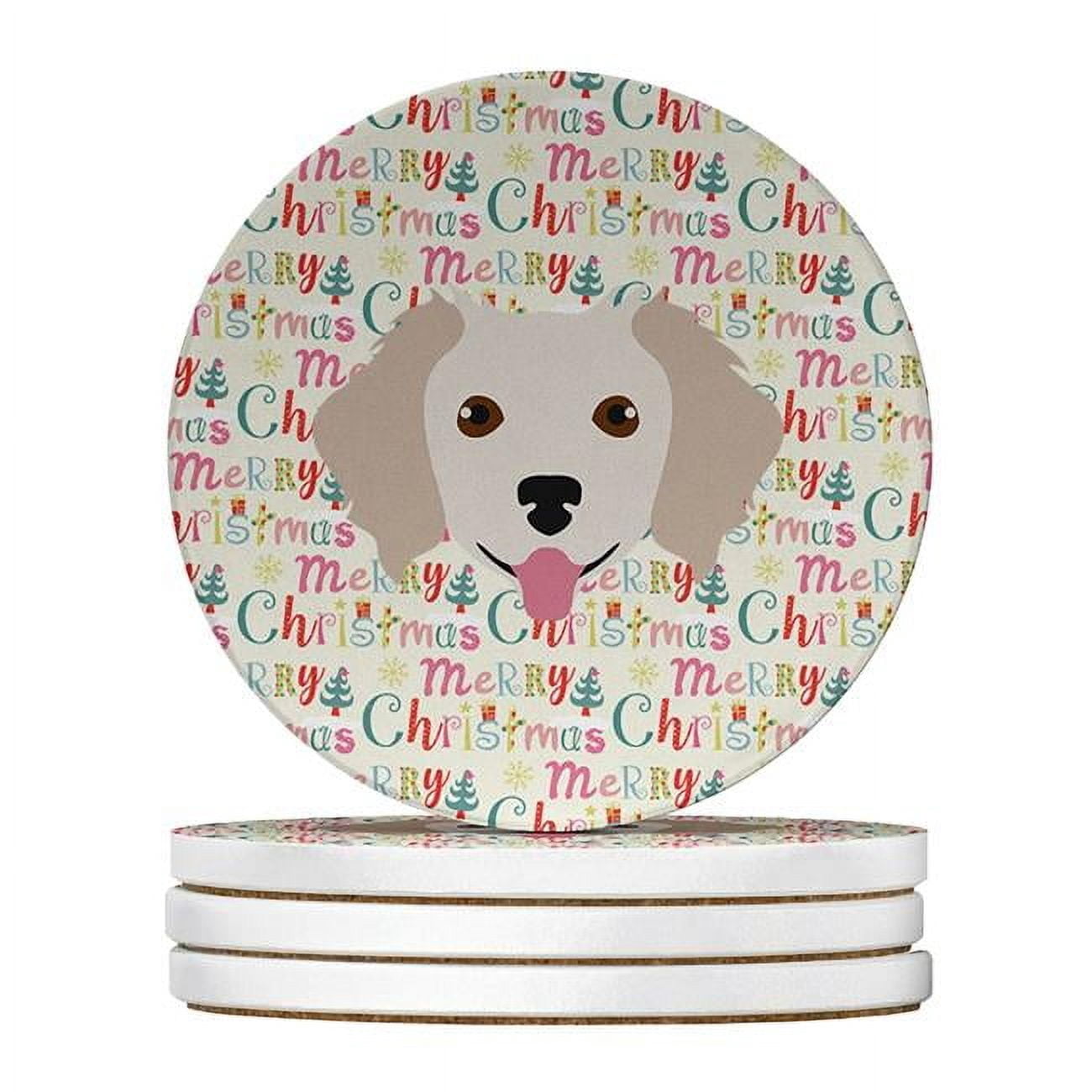 Small Greek Domestic Dog Merry Christmas Large Sandstone Coasters Pack of 4 4 in x 4 in