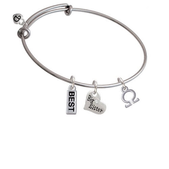 Small Greek Letter - Omega - Big Sister Heart Expandable Bangle Bracelet