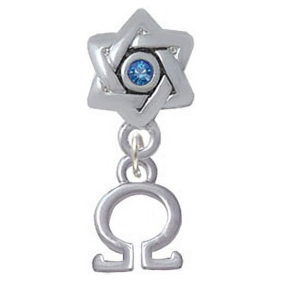 Small Greek Letter - Omega - Star of David with Blue Crystal Charm Bead