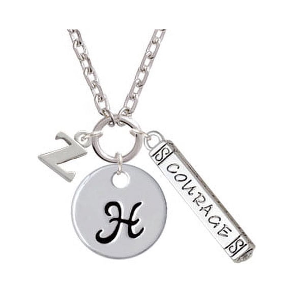 Small Greek Letter - Zeta - H - Script Initial Disc Courage Strength Wisdom Zoe Necklace