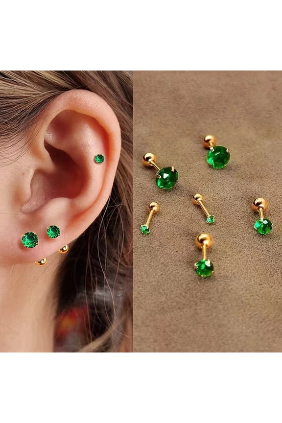 Small Green Diamond Gold Stud Earrings for Women, Hypoallergenic Stainless Steel Earrings 5mm