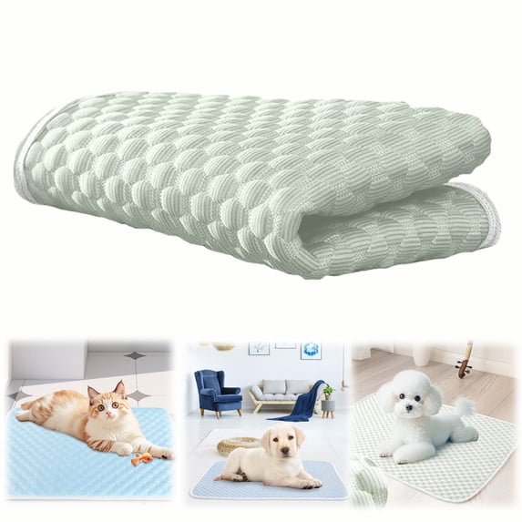 Small Green Washable Dog Cooling Pad, Breathable Non-Slip Pet Cooling Mat for Dogs Cats, Portable Summer Cool Mat Indoor Outdoor