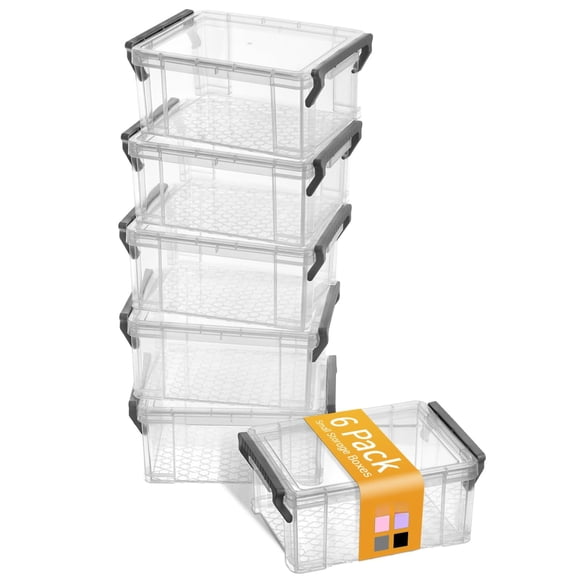 Small Grey Plastic Containers With Lids 6 Pack Craft Art Supply Storage Organizer