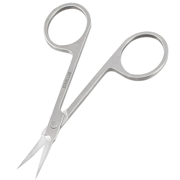 Small Grooming Eyebrow Scissors Slanted Tip Thin Trimmer for Woman Silver Tone