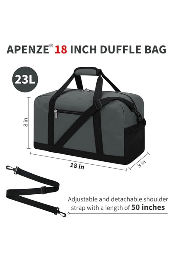 Small Gym Bag 18 inch Carry On Duffel Bag for Weekender Travel - Dark Grey