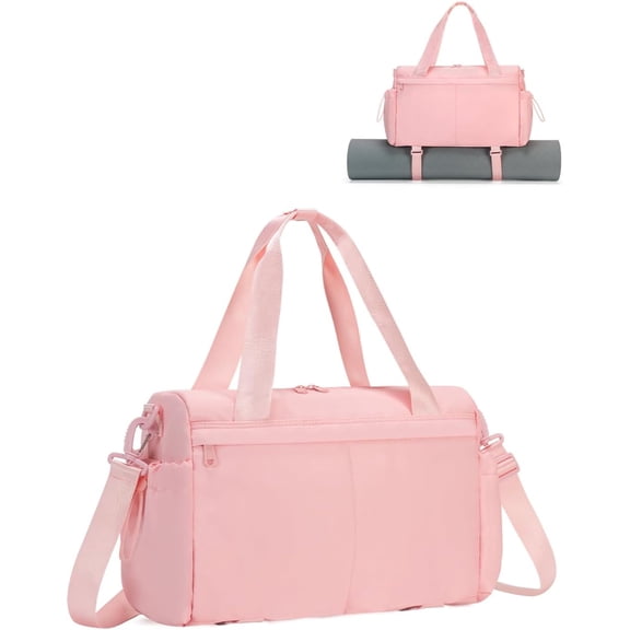 Small Gym Bag, Mini Gym Bag for Women with Yoga Mat Holder and Wet Compartment, Cute Small Yoga Mat Bag with Water Bottle Pocket for Workout Dance, Pink