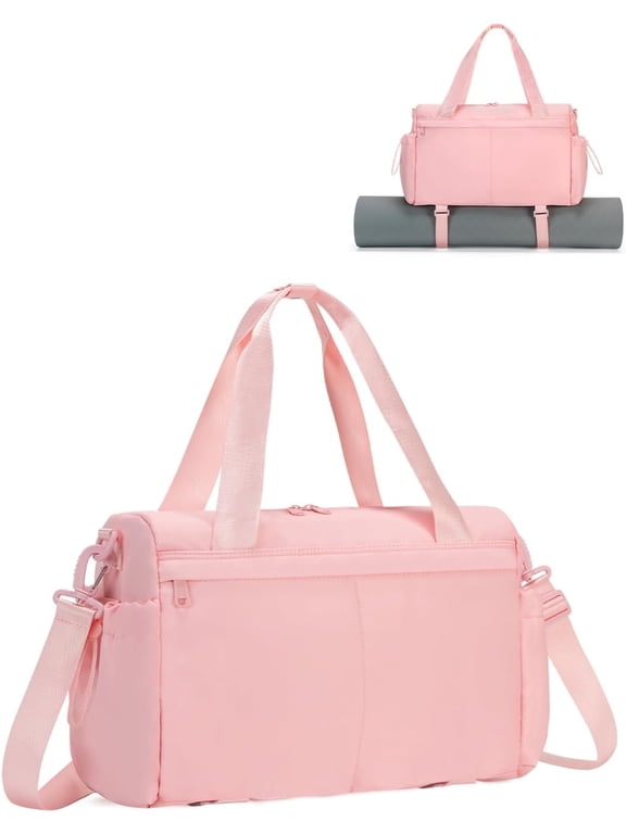Small Gym Bag, Mini Gym Bag for Women with Yoga Mat Holder and Wet Compartment, Cute Small Yoga Mat Bag with Water Bottle Pocket for Workout Dance, Pink