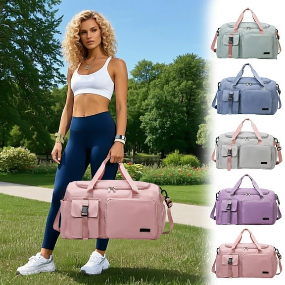 Small Gym Bag, Sports Duffel Bag, Travel Bag, Waterproof Storage, Shoulder Strap, for Shoes, Clothes, and Gym Necessities, Pink, by FAJHHA