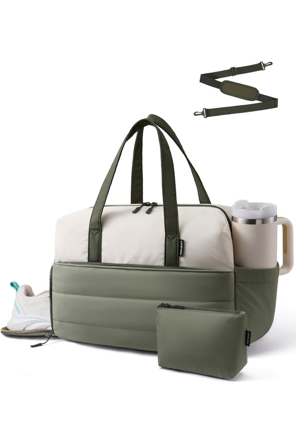 Small Gym Bag for Women with Large Tumbler Holder Pocket, Carry on Weekender Travel Duffel Bag with Shoe Compartment, Overnight Mini Personal Bag with pouch for Workout Sport Dance Yoga