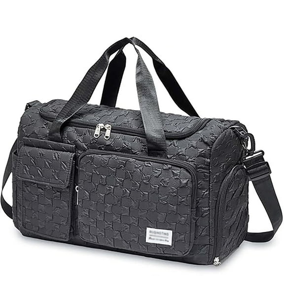 Small Gym Bag for Women, Travel Duffle Bag with Shoe Compartment, Black Checkered