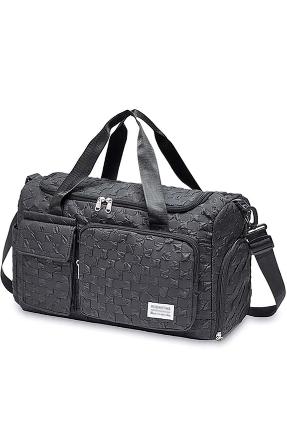 Small Gym Bag for Women, Travel Duffle Bag with Shoe Compartment, Black Checkered