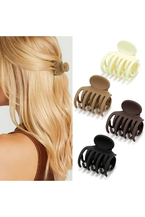 Small Hair Clips Claw Clips for Thin Hair 4 Pcs 1.5 Inch Double Row Teeth Hair Black Brown White