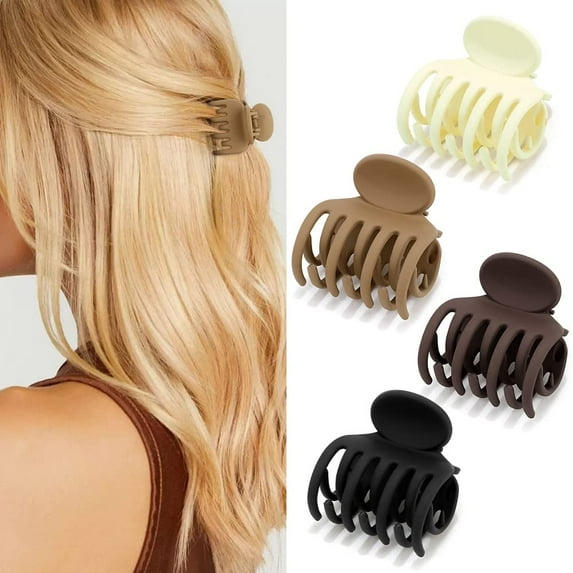Small Hair Clips Claw Clips for Thin Hair 4 Pcs 1.5 Inch Double Row Teeth Hair Black Brown White